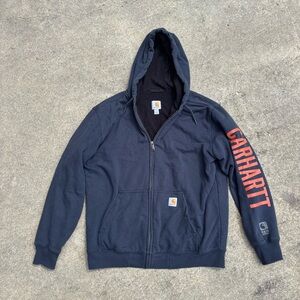 Carhartt Sweater Medium Blue Red Mens Rain Outdoors Hoodie Full Zip Fleece